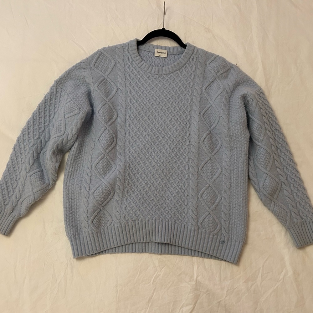 Sunday Best Aritzia Sky Blue Cable Knit Sweater merino wool